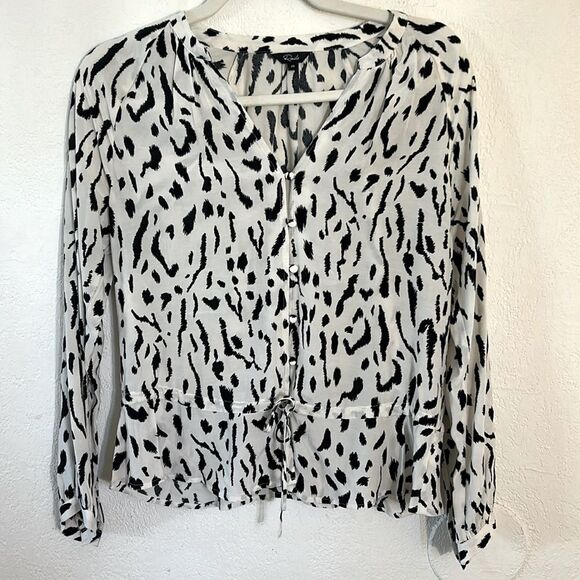 Rails Top Marti Ivory Cheetah Print Long Sleeve front bottom details Size XS - Picture 1 of 7